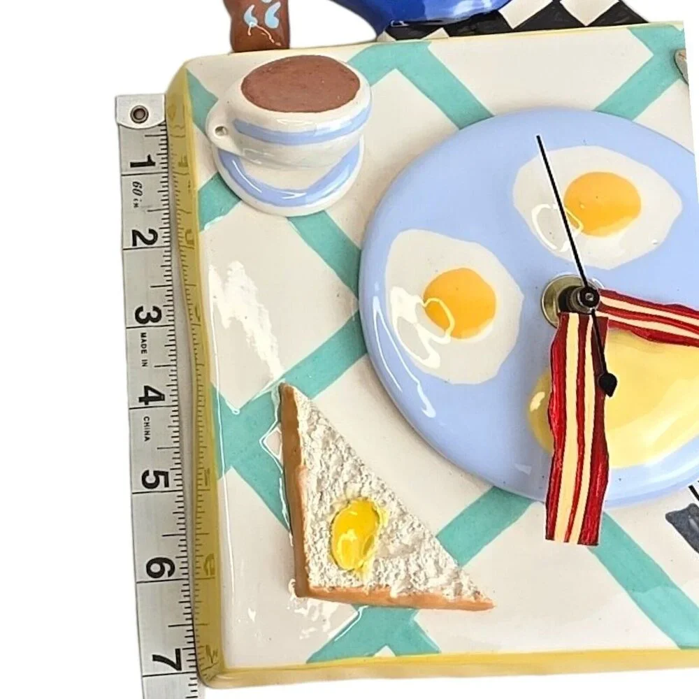 Dick Frizzel New Zealand Breakfast Art Clock‎ Mixed Media Works Vtg Bacon Eggs